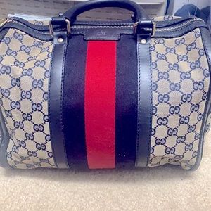 Authentic Gucci NAVY ORIGINAL GG CANVAS BOSTON MEDIUM